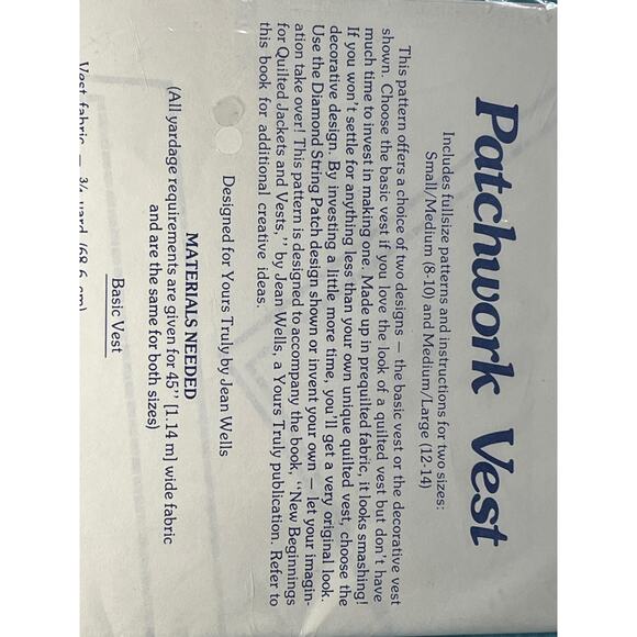 Sewing pattern quilted patchwork vest 1980s boho Size Small Medium Large - Picture 4 of 6